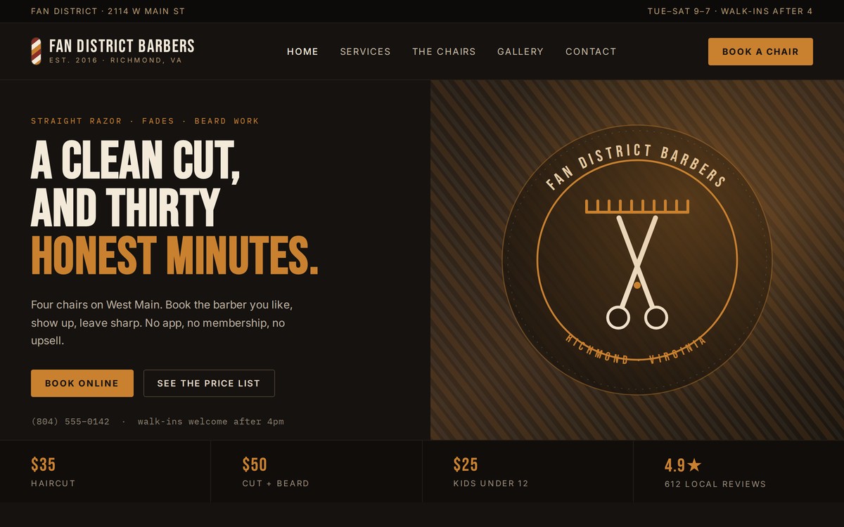 Homepage of Fan District Barbers