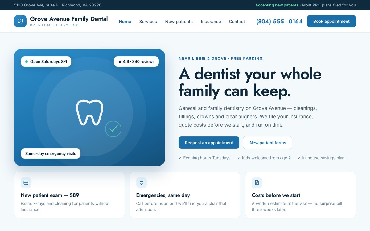 Homepage of Grove Avenue Family Dental