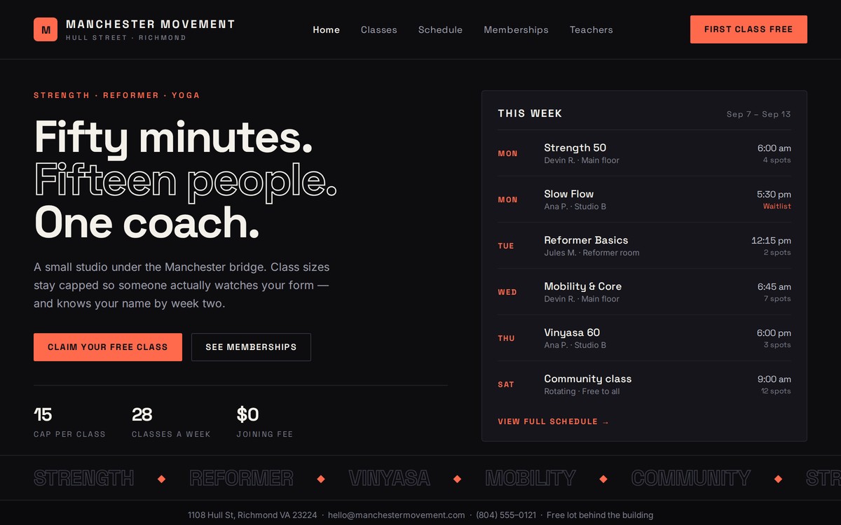 Homepage of Manchester Movement Studio
