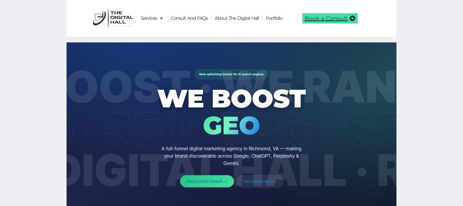 Homepage of the The Digital Hall website, built by RVA Digital